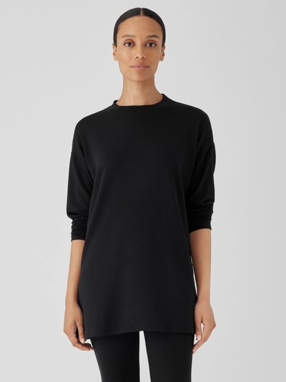 NWT Eileen Fisher‎ Black Long sleeve crew neck tunic top size s organic cotton